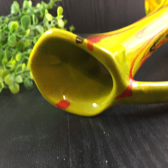 Mod Glazed Pitcher Vase 9.5" tall Retro Colors Lime Orange Black - Picture 5 of 7